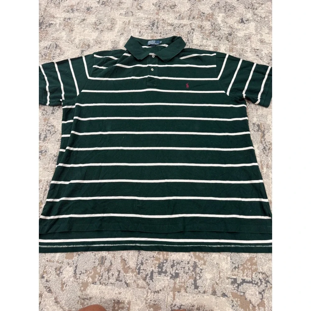 Polo Ralph Lauren Mens 4XB Big Green White Striped Short Sleeve Polo Shirt
